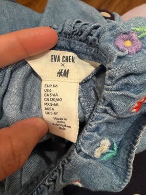 H&M Eva Chen Light Blue Chambray Dress with Floral Embroidery